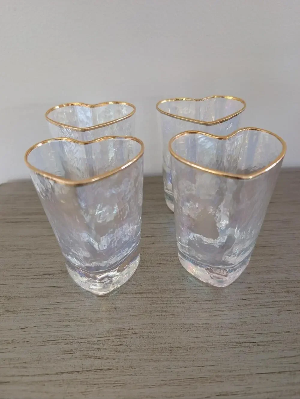 Iridescent Heart Shaped Drinking Juice Glasses Glassware Valentine's Romance
